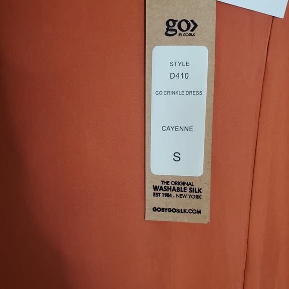 Go Silk Crinkle Cut Midi Dress Washable Silk Cayenne V-Neck Orange Size S NEW - Picture 9 of 11